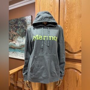 Marmot Men's Charcoal Hoodie with Lime Logo